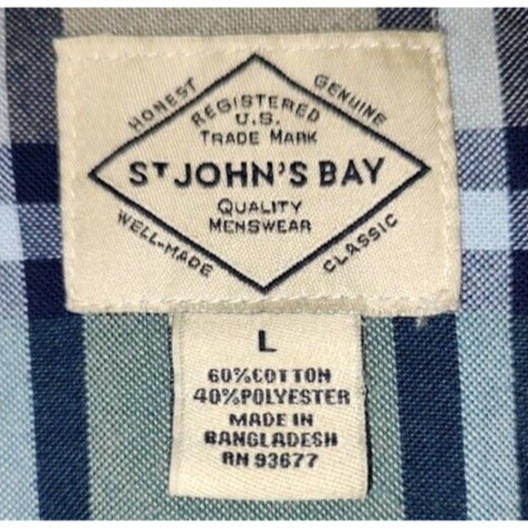 St. John’s Bay Button Down Long Sleeve Shirt Men's Large Green Window Pane Plaid - Picture 3 of 6